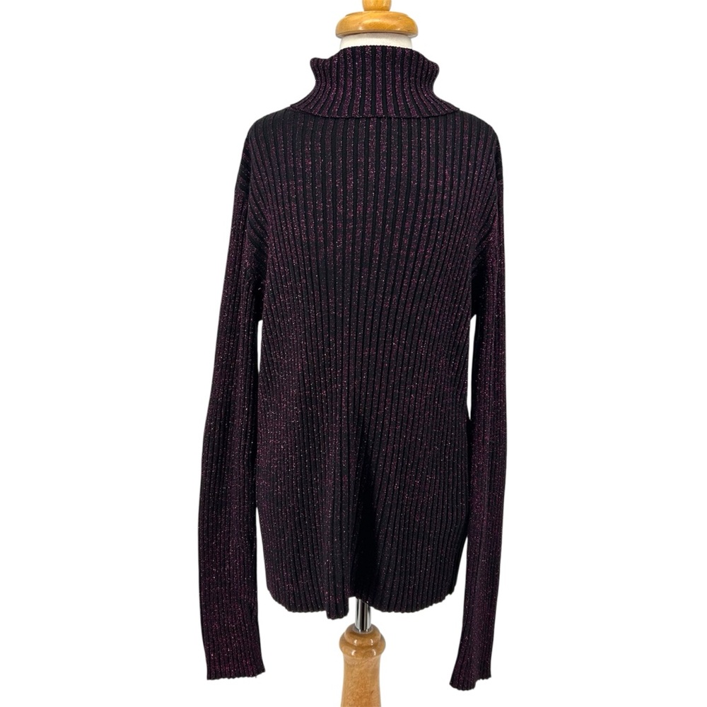 Vtg Y2K New York and Company Black and Purple Metallic Ribbed Turtleneck Sweater - Picture 2 of 11